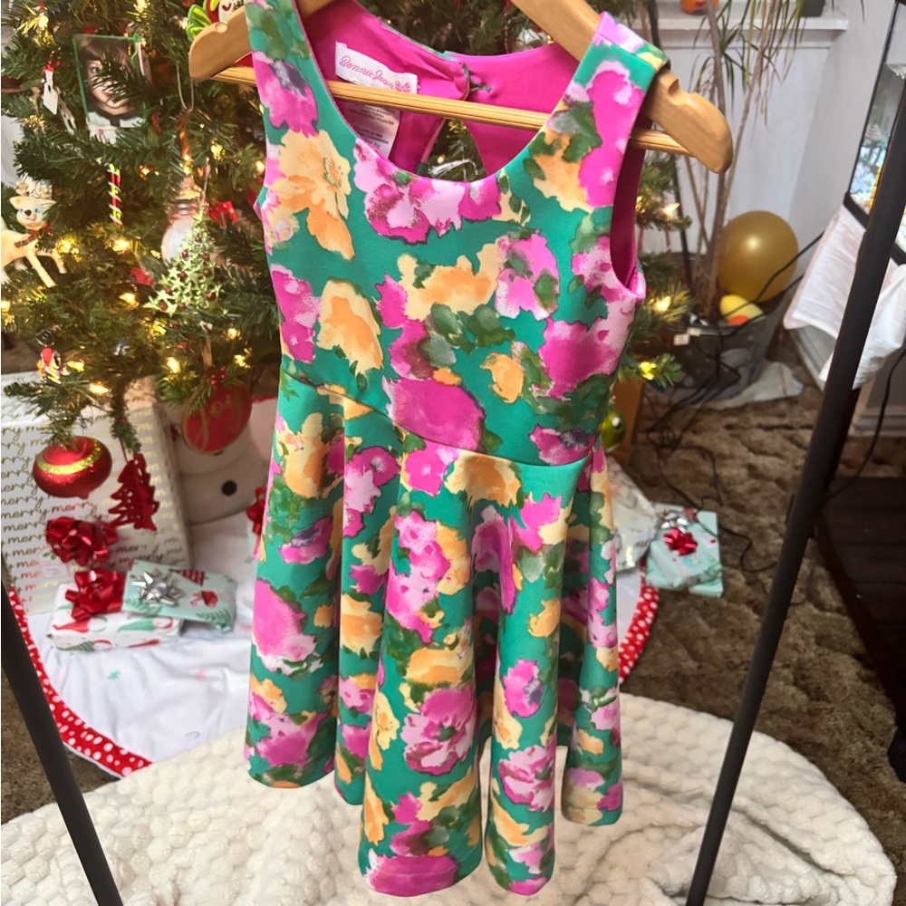 Bonnie Jean Colorful Floral Dress - Green, Pink, Yellow